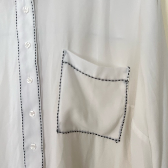 Lane Bryant Womens Shirt 18/20 Long Sleeve White Black Tunic Popover Chiffon Top - Picture 14 of 15